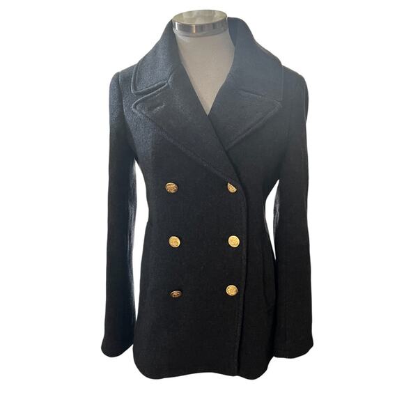 J.Crew Stadium Cloth Nello Gori Wool Blend Double
Breasted Peacoat Jacket Size 4 - Picture 2 of 5